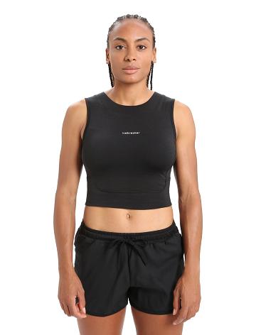 Black Women's Icebreaker ZoneKnit™ Merino Cropped Bra-Tank T Shirts | USA 1574WNBY